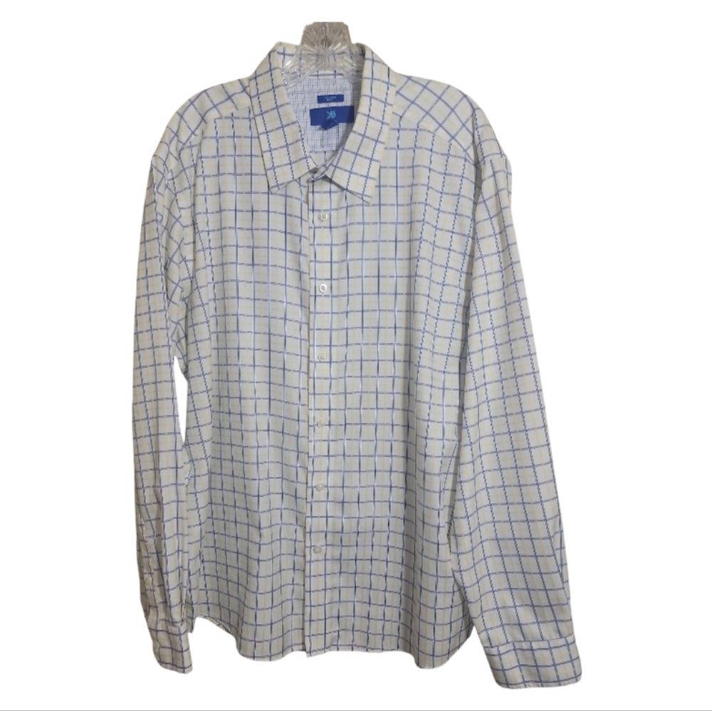 Egara non iron dress shirt men's XXL slim fit blue white gray plaid button down